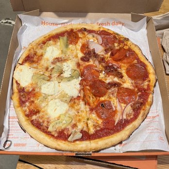 Blaze Pizza - 1/2 Meat Eater Half 11-inch Pizza choice of side and half Art Lover Half 11-inch Pizza choice of side - Salad Near Me - Arroyo Grande, California Blaze Pizza - 1/2 Meat Eater Half 11-inch Pizza choice of side and half Art Lover Half 11-inch Pizza choice of side - Salad Near Me - Arroyo Grande, California