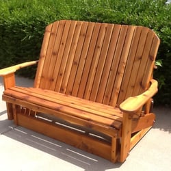 Sunset Garden Furniture - Uber-comfortable love seat glider in Natural red cedar finish. Has heavy duty stainless steel hardware