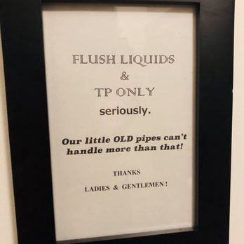 The Copper Fox - a sign that reads flush liquids and only seriously - New American Near Me - Springfield, Vermont The Copper Fox - a sign that reads flush liquids and only seriously - New American Near Me - Springfield, Vermont