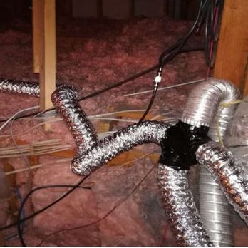 Offerpad Dallas - Exhaust vents tied together by electrical tape, vent at a T so exhaust from one bathroom blow into another. - Real Estate Services Near Me - Irving, Texas Offerpad Dallas - Exhaust vents tied together by electrical tape, vent at a T so exhaust from one bathroom blow into another. - Real Estate Services Near Me - Irving, Texas