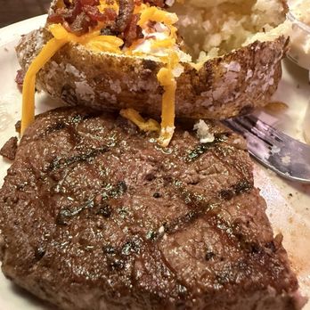 Texas Roadhouse - Half eaten 6oz Sirloin and loaded baked potato - Barbeque Near Me - Weatherford, Texas Texas Roadhouse - Half eaten 6oz Sirloin and loaded baked potato - Barbeque Near Me - Weatherford, Texas