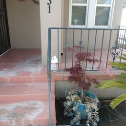 Front patio, railing and front door