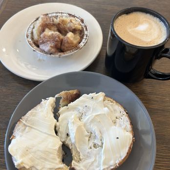 Bakin' It Up Collective - Monkey bread and everything bagel, that we already started munching on, and vanilla latte. - Bakeries Near Me - Fallbrook, California