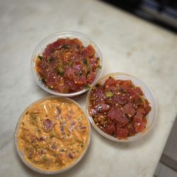 Spicy Mayo Poke, Spicy Garlic Poke and Ginger Ahi Poke