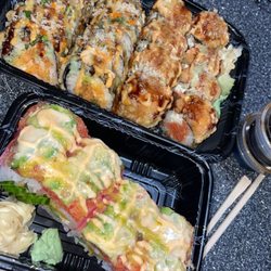 Cocochi Asian Cuisine - Cocochi roll, magic castle roll, and fantastic roll. (Left, right, bottom)