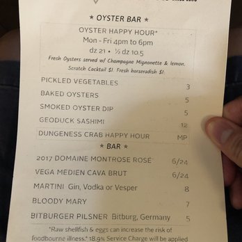 Taylor Shellfish Oyster Bar - Happy hour menu (March 2019) - Seafood Near Me - Seattle, Washington