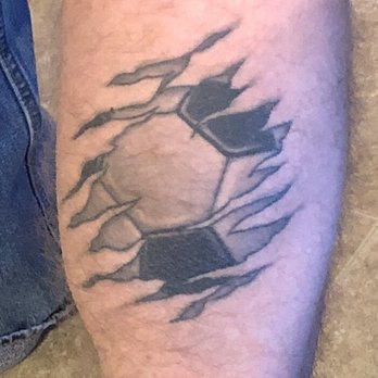 Classic Electric Tattoo - Soccer ball ripping through my right calf - great job on the fade!! - Piercing Near Me - Frederick, Maryland Classic Electric Tattoo - Soccer ball ripping through my right calf - great job on the fade!! - Piercing Near Me - Frederick, Maryland
