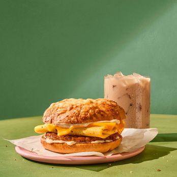 Panera Bread - Asiago Sausage & Egg and Iced Chai Tea Latte - Salad Near Me - Clarion, Pennsylvania Panera Bread - Asiago Sausage & Egg and Iced Chai Tea Latte - Salad Near Me - Clarion, Pennsylvania