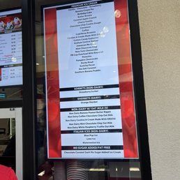 Menu of ice cream options