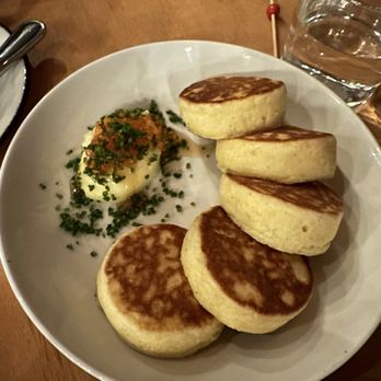 Nancy's Hustle - nancy cakes, cultured butter, smoked trout roe & chives - New American Near Me - Houston, Texas Nancy's Hustle - nancy cakes, cultured butter, smoked trout roe & chives - New American Near Me - Houston, Texas