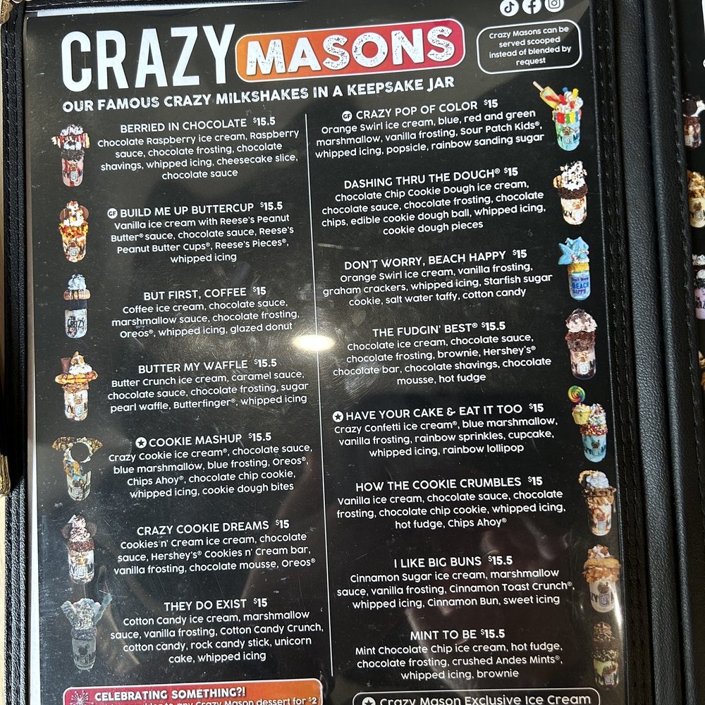 The Crazy Mason - Menu - Desserts Near Me - Myrtle Beach, South Carolina The Crazy Mason - Menu - Desserts Near Me - Myrtle Beach, South Carolina