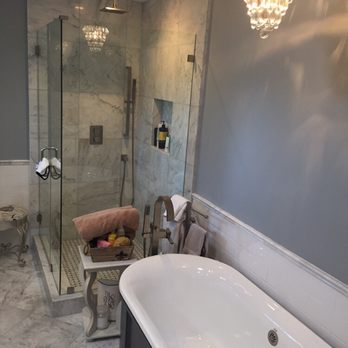 J. F. Randazzo Construction - Master bath remodel. Love the Carrara marble + gray combination. - General Contractors Near Me - Redlands, California J. F. Randazzo Construction - Master bath remodel. Love the Carrara marble + gray combination. - General Contractors Near Me - Redlands, California