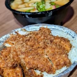 Kz Mori - $19.99 "Udon Combo w/Pork Katsu" at KZ MORI (West Covina/Haven City Market): Pork Katsu Close-up, *No cabbage just rice.