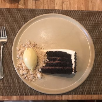 Husk - Chocolate cake with buttermilk buttercream icing, buttermilk ice cream and peanut crumble - American Near Me - Charleston, South Carolina Husk - Chocolate cake with buttermilk buttercream icing, buttermilk ice cream and peanut crumble - American Near Me - Charleston, South Carolina