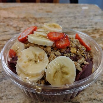 Santana's Plaza Café - Small Acai bowl (take out) Can get condensed milk and milk powder on the side for $1 each - Brazilian Near Me - Everett, Massachusetts