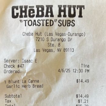 Cheba Hut Toasted Subs - Receipt - Sandwiches Near Me - Las Vegas, Nevada Cheba Hut Toasted Subs - Receipt - Sandwiches Near Me - Las Vegas, Nevada