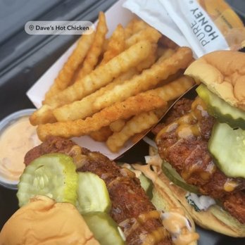 Dave's Hot Chicken - Hot Dave's NOT Chicken Mini Sliders (Cauli) with fries - Chicken Shop Near Me - Minnetonka, Minnesota