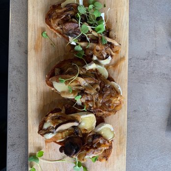 Tine & Cellar - Brie and mushroom toast - Modern European Near Me - Weston, Wisconsin Tine & Cellar - Brie and mushroom toast - Modern European Near Me - Weston, Wisconsin