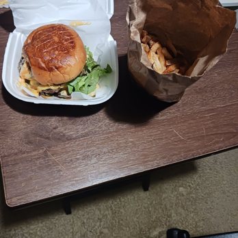 Dixie Q - Burger with extra patty and fries. - Barbeque Near Me - Atlanta, Georgia