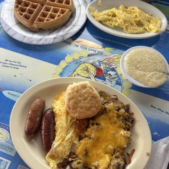 Bob's Grill - Sausage, 2 eggs, hashbrowns w cheese, a biscuit, waffle, and grits - Diners Near Me - Kill Devil Hills, North Carolina