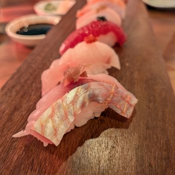 Kabooki Sushi - Nigiri Moriwase. $55. Chef's assortment of "daily catches" including toppings and condiments, served w/ house-infused tamari and wasabi. - Japanese Near Me - Orlando, Florida