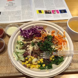 Beef bowl with a cornucopia of every sauce on the side and the delicious miso soup Beef bowl with a cornucopia of every sauce on the side and the delicious miso soup