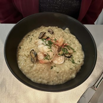 Back River Bistro - Risotto (lobster, shrimp, mussels, saffron) - Seafood Near Me - Wiscasset, Maine Back River Bistro - Risotto (lobster, shrimp, mussels, saffron) - Seafood Near Me - Wiscasset, Maine
