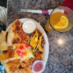 Piazzano's - Quesadilla dinner with rice and beans.