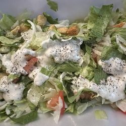 Salad fixins with croutons and Ken's dressing