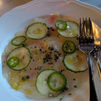 La Connessa - Halibut Carpaccio $24 - very bland, poor texture and taste - Cocktail Bars Near Me - San Francisco, California