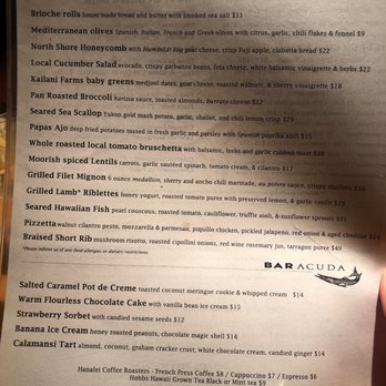 Bar Acuda - Menu - Tapas Bars Near Me - Hanalei, Hawaii