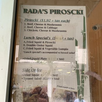 Rada's Piroscki - Menu 6/2020 - Fast Food Near Me - Honolulu, Hawaii