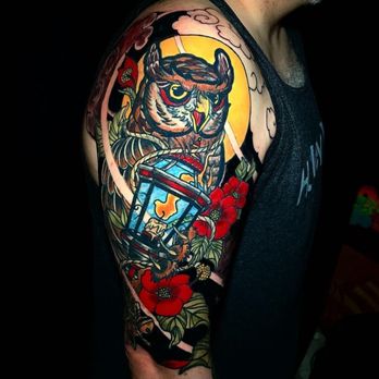 Renaissance Tattoo Studio - Great horned owl with lantern. - Tattoo Near Me - San Clemente, California Renaissance Tattoo Studio - Great horned owl with lantern. - Tattoo Near Me - San Clemente, California