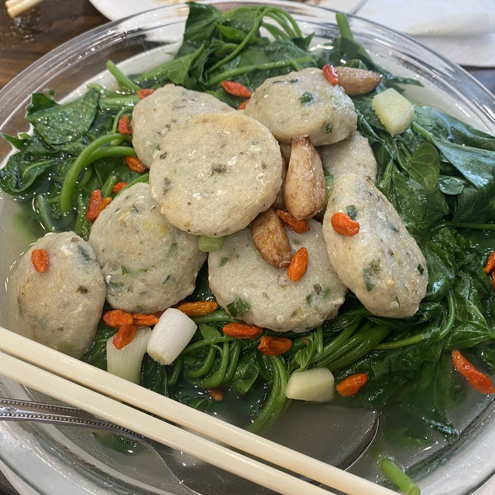 Hong Kong Chef - Fish cake with yam leaves in broth - Cantonese Near Me - San Leandro, California Hong Kong Chef - Fish cake with yam leaves in broth - Cantonese Near Me - San Leandro, California