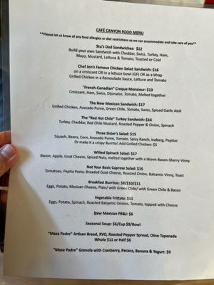 Menu photo 1 Cafe Canyon Santa Fe, NM