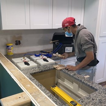 Alex Granite And Marble Works - Glueing the seams together. Once done - it looked pretty darn good. - Countertop Installation Near Me - Oswego, Illinois Alex Granite And Marble Works - Glueing the seams together. Once done - it looked pretty darn good. - Countertop Installation Near Me - Oswego, Illinois