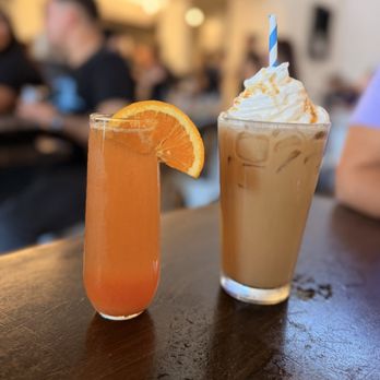 Eggstasy - Blood Orange Mimosa + Iced Caramel Machiatto - Breakfast & Brunch Near Me - Chandler, Arizona Eggstasy - Blood Orange Mimosa + Iced Caramel Machiatto - Breakfast & Brunch Near Me - Chandler, Arizona