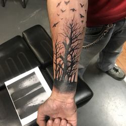 Forest scene done by Manley Bryant, Inbox For Booking.