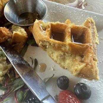 Junior Restaurant  - Chicken and Waffles - waffle was overcooked and the pieces of chicken was the size of the chic-fil-A bites with a total of 4. - Lounges Near Me - Roseville, California