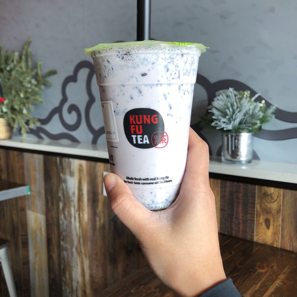 Kung Fu Tea - Taro milk green tea with Oreo chunks - Coffee & Tea Near Me - Denver, Colorado Kung Fu Tea - Taro milk green tea with Oreo chunks - Coffee & Tea Near Me - Denver, Colorado