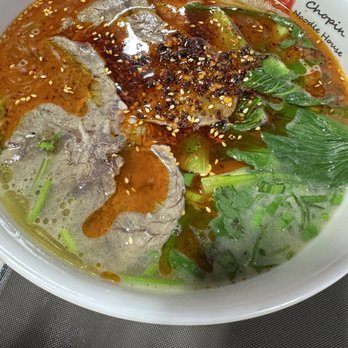 Chopin Noodle House - A4. Sichuan Pepper Beef Noodle Soup椒麻小面 with wide noodles - Noodles Near Me - Fairfax, Virginia