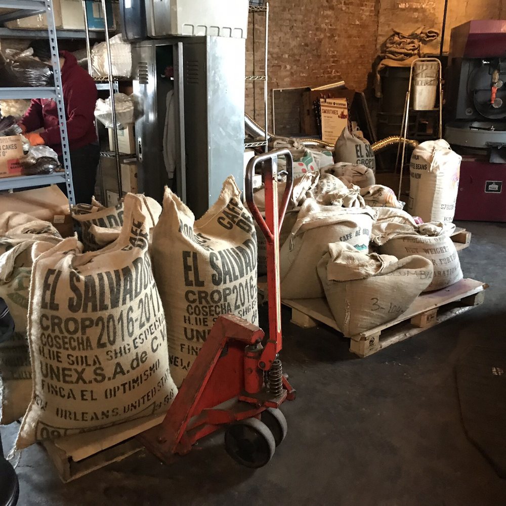 Stivers Coffee - bags of coffee in a warehouse - Coffee Roasteries Near Me - Chicago, Illinois Stivers Coffee - bags of coffee in a warehouse - Coffee Roasteries Near Me - Chicago, Illinois