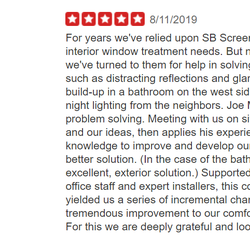 Santa Barbara Screen & Shade - Another satisfied customer, August 2019