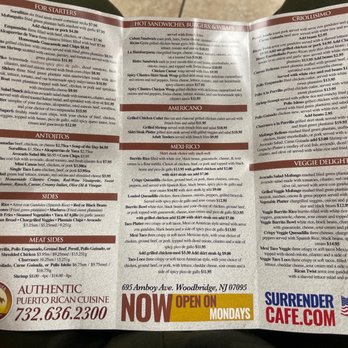Surrender Cafe - Menu - Latin American Near Me - Woodbridge, New Jersey