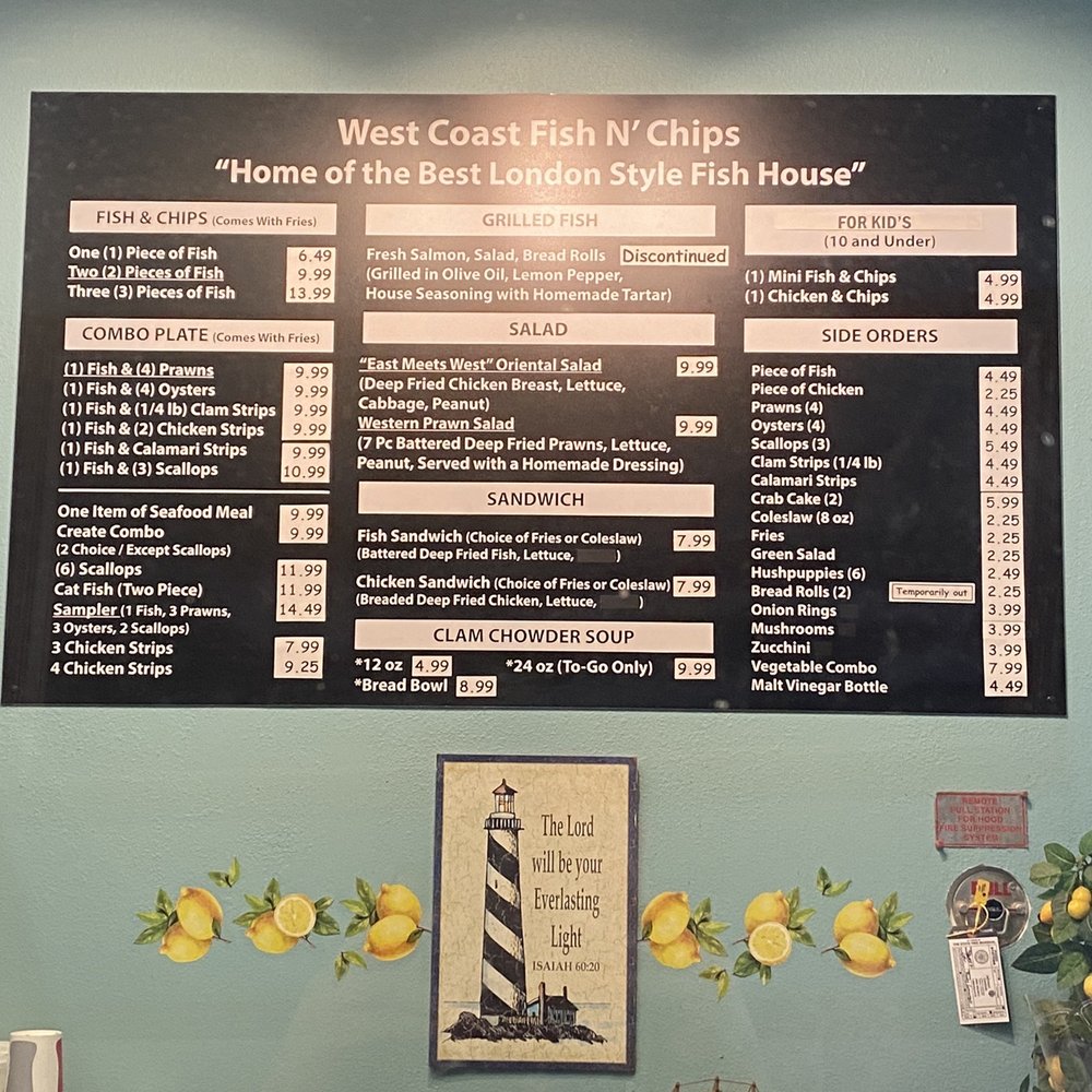 West Coast Fish N' Chips - Menu 6/1/2022 - Seafood Near Me - Clovis, California
