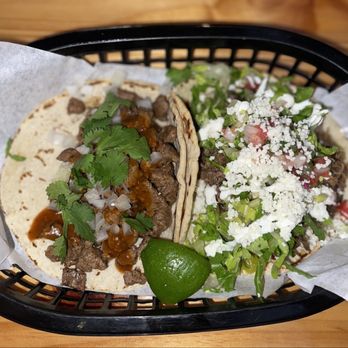 Black Rooster Taqueria - Carne Asada taco (left) and Smoked Beef Brisket (right) - Mexican Near Me - Orlando, Florida