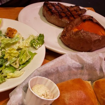 Texas Roadhouse - Steak with sweet potato and salad. Yummy rolls to start. - Barbeque Near Me - Carmel, Indiana Texas Roadhouse - Steak with sweet potato and salad. Yummy rolls to start. - Barbeque Near Me - Carmel, Indiana