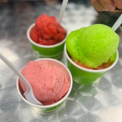 Cunchy's Fruit - Raspberry Lime w/ Stevia Monkfruit Sorbet, Strawberry Sorbet, Lime Sorbet on top of Watermelon Sorbet