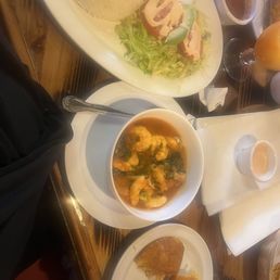 Creole dish with rice and salad Creole dish with rice and salad