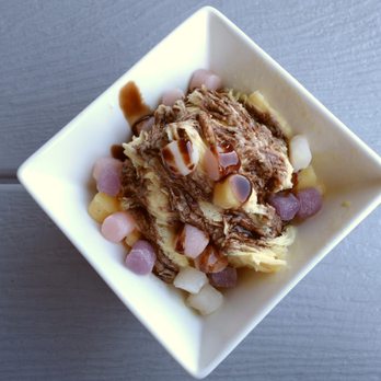 Ice Monster - Mango shaved snow with chocolate syrup & mochi - Juice Bars & Smoothies Near Me - Walnut Creek, California